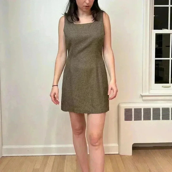 Gap houndstooth mini dress rayon 90s Abercrombie Ralph size 6/M vintage brown - Picture 2 of 8